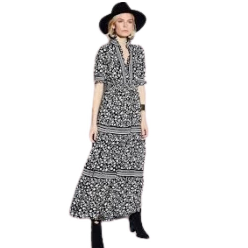 Max Studio Black Floral Prairie Maxi Dress XS